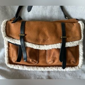 Lucky Brand Shoulder Bag, Odin 2, genuine Nubuck Leather new cognac Sherpa trim